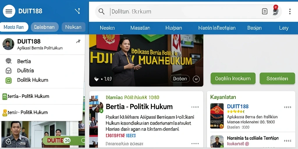 Tampilan antarmuka <strong>DUIT188</strong> dengan berita politik dan hukum terkini.