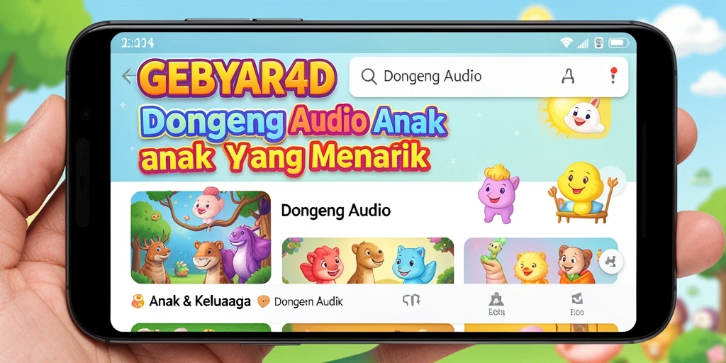 Tampilan utama GEBYAR4D dengan berbagai pilihan dongeng audio.