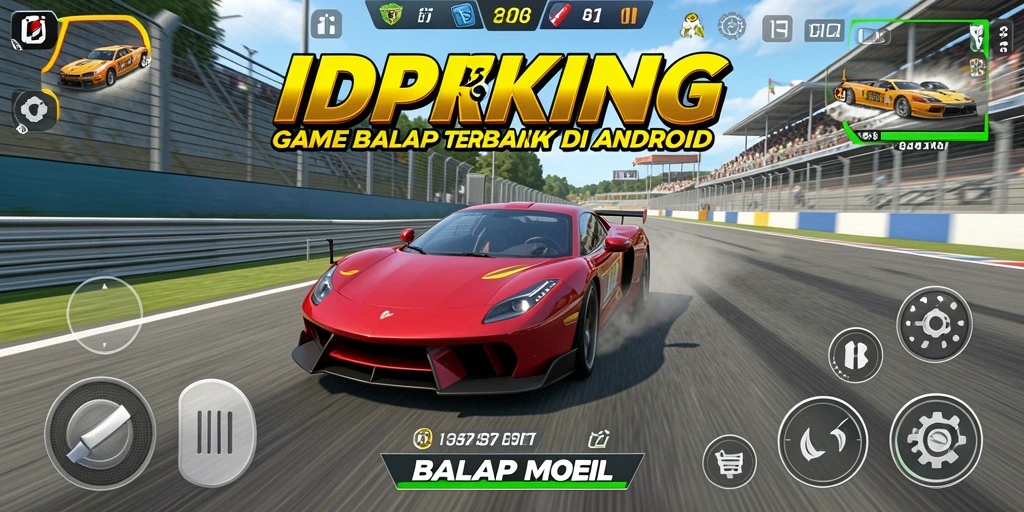 Tampilan antarmuka game Balap Mobil IDPKING yang menarik dan dinamis.