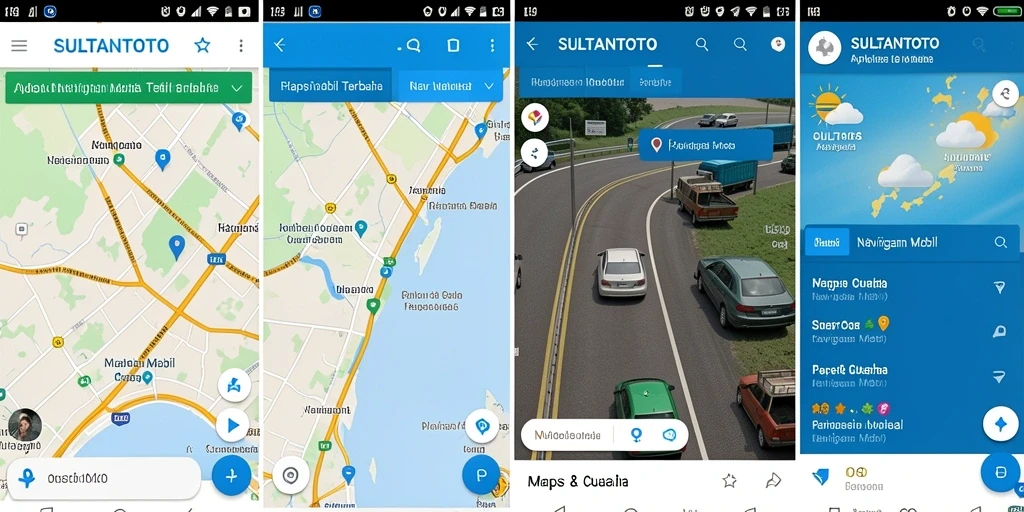 Tampilan antarmuka aplikasi SULTANTOTO dengan fungsi navigasi mobil yang intuitif.