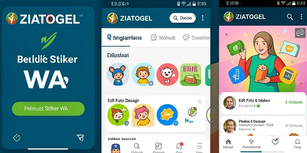 Tampilan antarmuka aplikasi ZIATOGEL saat membuat stiker kustom.